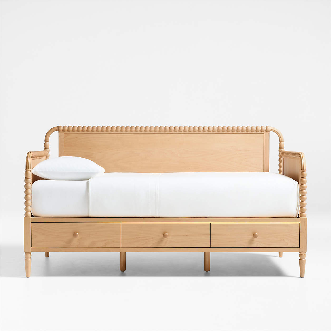 Crate and Kids Jenny Lind Natural Maple Wood Spindle Kids Daybed With Storage Kids bed with storage drawers 